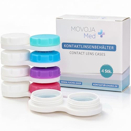 FUCHSI Kontaktlinsenbehälter 4 STÜCK I Auslaufsicher & Keimfrei I Für Weiche & Harte Linsen I Deutsche Marke I Kontaktlinsen Dose Kontaktlinsen Aufbewahrungsbehälter Linsenbehälter Weiche Linsen Box
