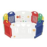 Dream On Me Imagination Station 10 Panel Playpen, Secure & Stable, Hinged Door, Secure Child-Proof Locking System, Non-Slip Rubber Feet, Durable, Non-Toxic Plastic, Use Indoors and Outdoors