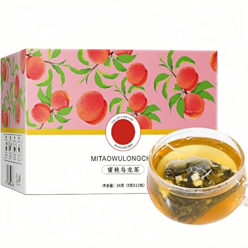 Peach Oolong Tea, 36g with 12 Tea Bags, Natural Blend with Peach Bits & Apple Pieces, Aromatic Fruity Floral Tea, Refreshing Hot or Iced Beverage