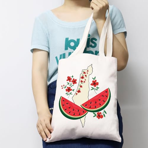 Image of JXGZSO Watermelon Palestine Tote Bag - Free Palestine Flag Shopping Bag Support Gift