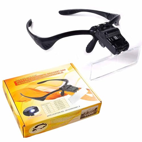 Image of Headband Head Light Magnifying Glass Headset with 2 LED Loupe with 5-Lens 1.0X, 1.5X, 2.0X, 2.5X and 3.5X Headband Magnifier Supporting Glasses Magnifier with LED Lamp