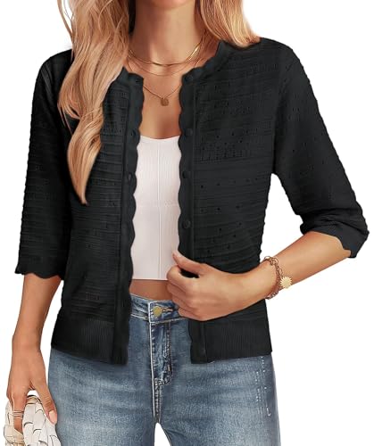 GRACE KARIN Womens Short Sleeve Black Cardigan Sweater, Lightweight Cotton Cardigan Trendy, Dressy Casual Floral Bolero Shrugs