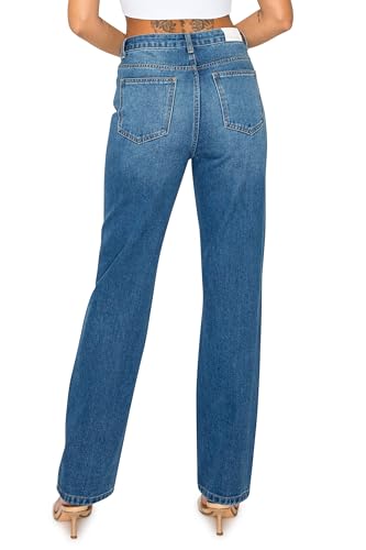 KHAKI & BLUE Women’s Denim Jeans – High Waisted Straight Leg Pants with Button Down Closure3