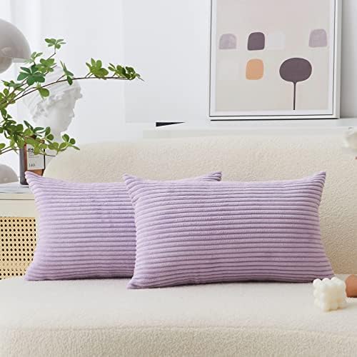 Home Brilliant Lavender Pillow Cover 12x20 Set of 2 Purple Throw Pillows Solid Supersoft Corduroy Handmade Decorative Pillow Cases for Bed, 2 Pieces, 12 x 20 inch, Lavender