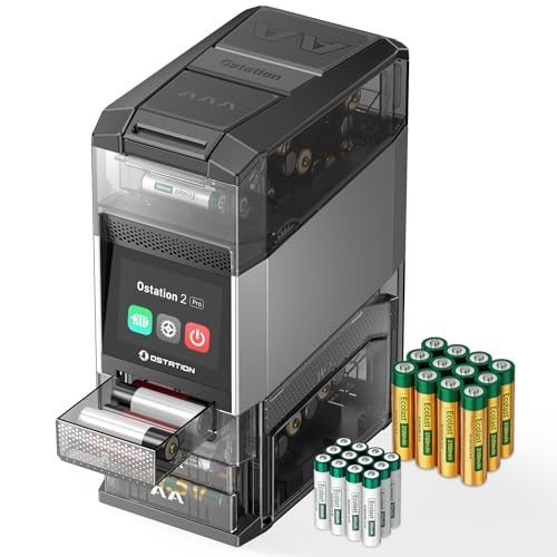 Ostation 2 Pro 3-in-1 Smart Battery Charger with 12AA & 12AAA NiMH Batteries Polarity-Free Fast Charging Auto Detection Storage Organizer App Control Touchscreen Flashlight Charging Ports