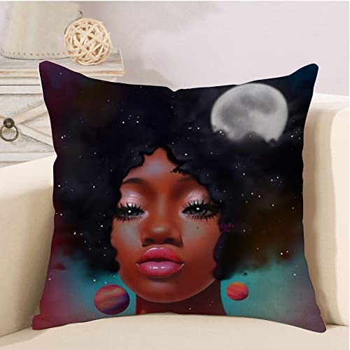African American Decorative Pillow Covers 18X18 Inch Set Of 4 For Couch, Black And Gold African Women Print Pillow Case , Outdoor Art Accent Linen Fabric For Living Room Sofa Chair Home Decoration #TOP2