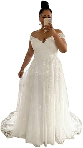 Women's Elegant Plus Size V-Neck Off Shoulder Wedding Dresses for