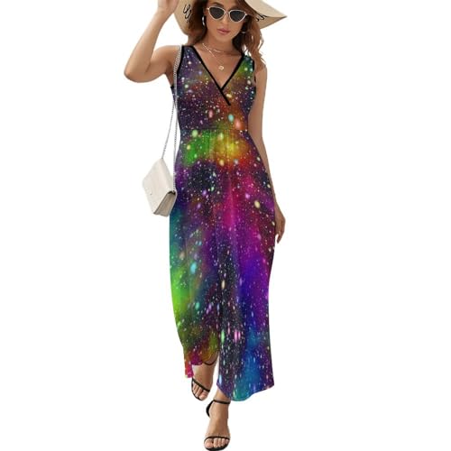 Robe maxi décontractée style galaxie colorée robe longue d'été sans manches