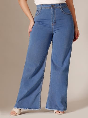 Image of Miss Chase A+ Women's Wide-Leg High Rise Regular-Length Stretchable Denim Jeans