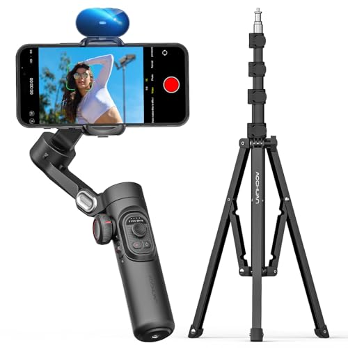 Image of AOCHUAN XE AI Version&AOCHUAN 1.7M Complete Camera Tripod Gimbal Stabilizer for Smartphone,NO APP AI Tracking, Gesture Control, Inception Gimbal with TikTok YouTube,3-Axis Foldable Gimbal stabilizer