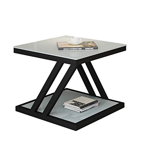 Telephone Table, Nordic Modern Square Side Table Living Room Sofa Coffee Table Telephone Table Bedroom Bedside Table 2-Tier Storage Table(Color:White+Black)