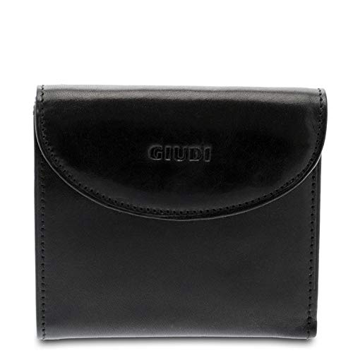 GIUDI ® - Portafoglio Donna in pelle vacchetta, vera pelle, portamonete, portatessere, Made in Italy. (Nero)
