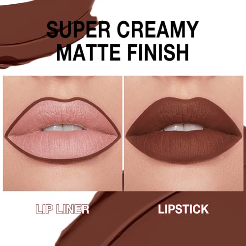 Image of Kaely Dark Brown Gradient Matte Lipstick Lip Liner Pencil for Women, 2-in-1 Flawless Contour Gradual Ombre Effect Lipliners Pencil Lip Gloss Makeup Waterproof, labiales mate 24 horas originales, 15