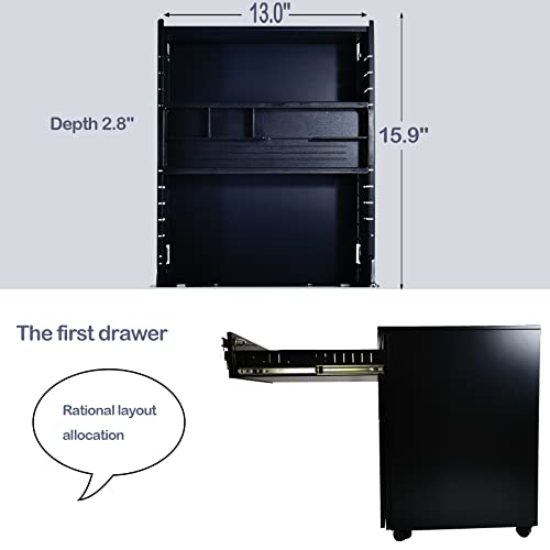 Sanoolir Locking File Cabinet 3 Drawer, Mobile File Cabinet On Wheels Under Desk Fits Legal/Letter/A4 Size For Home/Office (Black) #TOP4