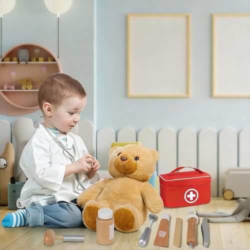 Miniatura 6 de Maletin Medicos Juguete, Doctora Juguete con Real Estetoscopio, Maletín de Médico Portátil, Juguetes de Madera Adecuado Juego de Roles Juguetes niñas y niños 3 años