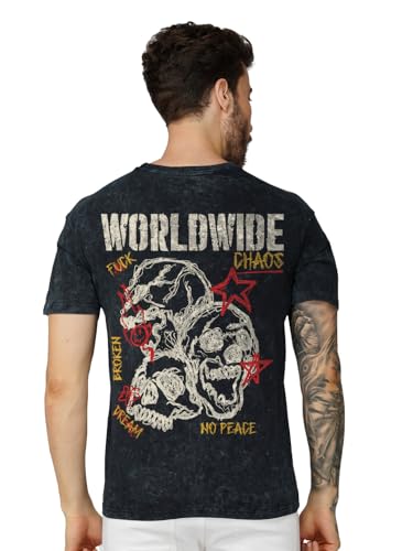 Buy crazymonk Men's Cotton Printed World Wide Chaos Acid Wash