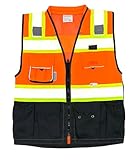 REXZUS (C Vest Mens Class 2 Black Series Safety Vest With Zipper and Utility Pockets Premium Black Series Surveyors Vest (XX-Large, Orange/Black)