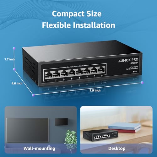 Image of 120W 8 Port Gigabit PoE Switch Fanless Metal Unmanaged | IEEE 802.3af /at, Fanless Silent Metal Housing, Desktop & Wall Mount, Plug&Play For IP Camera, AP & Office LAN