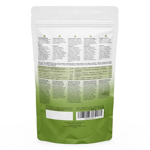 Nutri + EAA Powder Ice-Tea Peach 500 g - vegan + hochdosiert - alle essenzielle Aminosäuren - Eistee-Pfirsich Geschmack EAAs Essential… – Ansicht 6