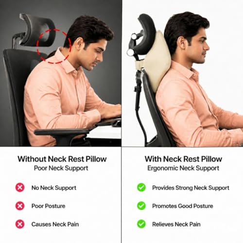 Image of Relaxer Office Chair Neck Rest | Ergonomic Cervical Neck Support Cushion for Office, Gaming & Study Chair | Relieves Neck Pain, Shoulder Tension & Desk Fatigue | Adjustable Strap (Beige)