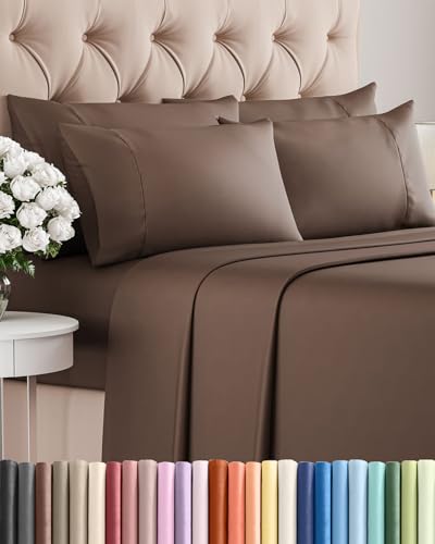 Cal King 6 Piece Sheet Set - Comfy Breathable & Cooling - Ultra-Soft Hotel Luxury Bedding Set with 8-16 Inch Deep Pockets - 1 Flat & 1 Fitted Sheet & 4 Pillowcases - Wrinkle Free & Easy Care - Brown