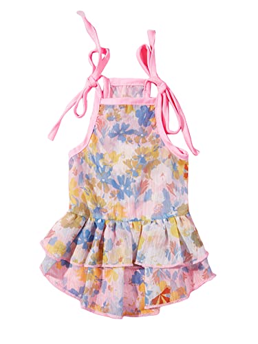 Qwinee Dog Dresses Flower Print Cat Dog Ruffle Trim Self-Tie Vest Dress Breathable Dog Shirt Skirt Pet Costume For Puppy Small Medium Girl Dogs Cats Kitten Multicolor Xs #TOP23