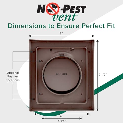 Image of NO-PEST VENT Dual Door Dryer Vent Cover 4 Inch Outdoor, Made in USA, Highest UV-Resistant Plastic, No Lint-Collecting Screen (Brown, 4 inch Plastic Vent With Duct Tube)