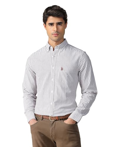 Image of U.S. Polo ASSN. Striped Regular Fit Shirt for Men - 100% Cotton, Breathable & Comfortable, Full Sleeves Casual Shirt for Men