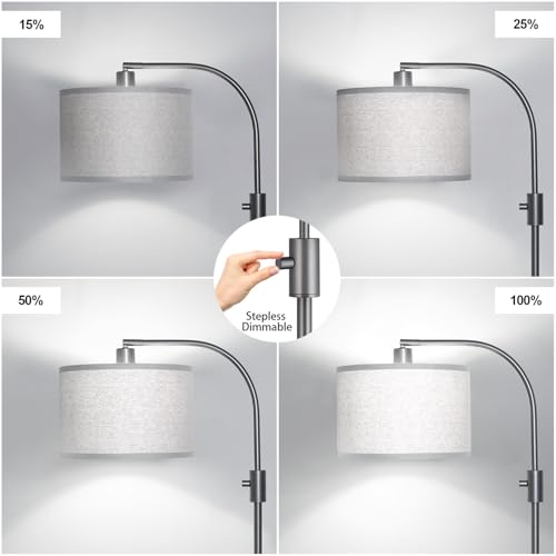 Image of Nintiue Upgraded Modern Arc Dimmable Tall Standing Floor Lamp with Gray Shade, 1200 Lumens LED Bulb Included, for Living & Reading Room, Bedroom, Office & Nursery, Gray