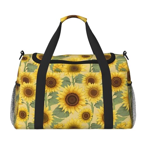 Cute Sunflower Print Foldable Carry On Tote Large Capacity Hand Carry Bag for Airplane Weekend Getaways