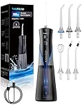 WAFLOO Water Flossers - Portable 300ML Larger Tank Waterflosser IPX7 Waterproof Floss for Home Travel, 5 Modes, 6 Flossing Tips