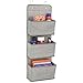 mDesign Soft Fabric Wall Mount/Over Door Hanging Storage Organizer - 3 Large Cascading Pockets - Holds Office Supplies, Planners, File Folders, Notebooks - Textured Print - Gray