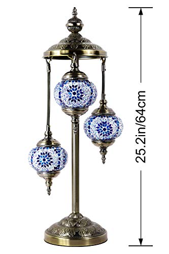 Marrakech Turkish Floor Lamp Handmade 3 Globes Mosaic Glass Table Lamp Moroccan Tiffany Style Lamp Decorative Night Light For Living Room Bedroom (Blue) #TOP1