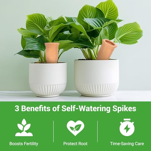 AquaLume Terracotta Watering Spikes Set -Self Watering Planter Insert with 4 Pcs Automatic Plant Watering System for Indoor Potted Plants, Outdoor Garden, Vacation Plant Care Accessories