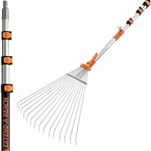 4-12 ft Telescoping Roof Rake 20 ft Reach // Collapsible Roof Rake for Leaves and Pine with Extension Pole // Roof Cleaning Tool for Gardening and Lawns // High Reach Adjustable Metal Leaf Raker