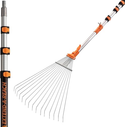 4-12 ft Telescoping Roof Rake 20 ft Reach // Collapsible Roof Rake for Leaves and Pine with Extension Pole // Roof Cleaning Tool for Gardening and Lawns // High Reach Adjustable Metal Leaf Raker