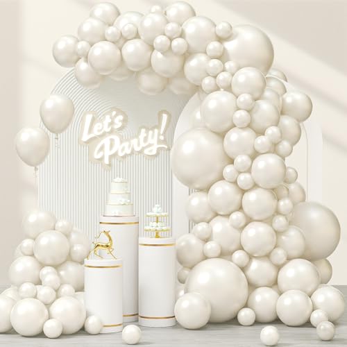 Awenztech 122pcs Pearl White Balloon Arch Kit, 18 12 10 5 inch Pearl White Balloons Different Sizes for Bridal Baby Shower Engagement Wedding Birthday Party Decorations