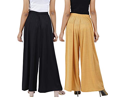 Image of Buy That Trendz M to 4XL Cotton Viscose Loose Fit Flared Wide Leg Palazzo Pants for Women Black Dark Skin Combo Pack of 2