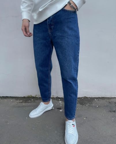 Image of Men Mom Fit High Waist Denim Jeans | Relaxed Fit Straight Leg Casual Denim Pants | Stylish Street Style & Office Wear