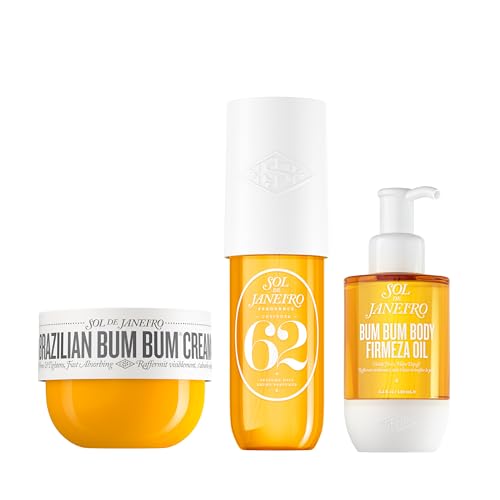 SOL DE JANEIRO Firming Body Bundle | Brazilian Bum Bum Cream, Bum Bum Body Firmeza Oil, and Cheirosa 62 Hair & Body Perfume Mist | Full Size Trio | Amazon Exclusive