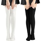 Clothirily Thigh High Socks for Women, Knitted Thigh Tigh Boot Stockings, Extra Long Winter Over Knee Socks, Fashion Thick Knee High Socks Leg Warmers, Black, White