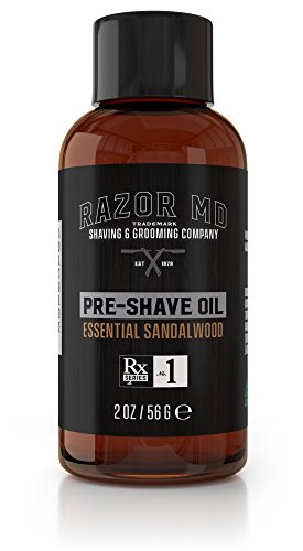Razor MD Pre Shave Beard Oil for Men with Sensitive Skin, Every Day Shaving Tools for Men, Sandalwood Scent, 2 fl oz