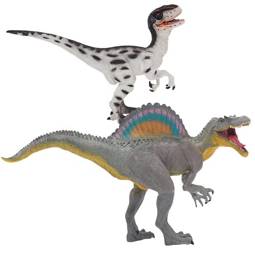 Gemini&Genius 2Pcs Spinosaurus Velociraptor Dinosaur Action Figure Toys Set, Large and Realistic Dinosaur Toy Set with Moveable Jaw and Hands, Dino Toy Figures, Collections, Plays, Displays for Kids