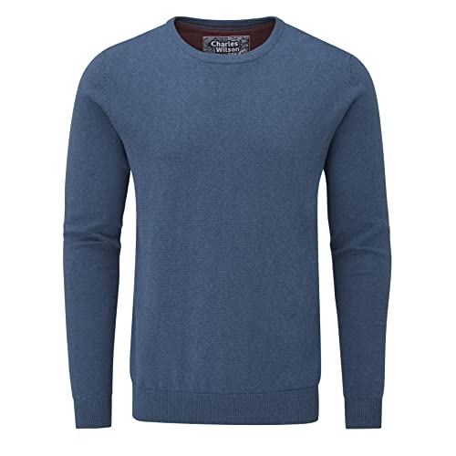 Charles Wilson Pull en Maille Fine de Coton à Col Rond pour Homme (L, Dark Blue (0422))