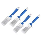 uxcell 4pcs 1.5" Paint Brushes, 8.9" Long Angle Brush PET Synthetic Bristle with Wood Handle, No Chip Paintbrush Painting Tool for Latex Oil Paints Interior Exterior Use, Grey/White