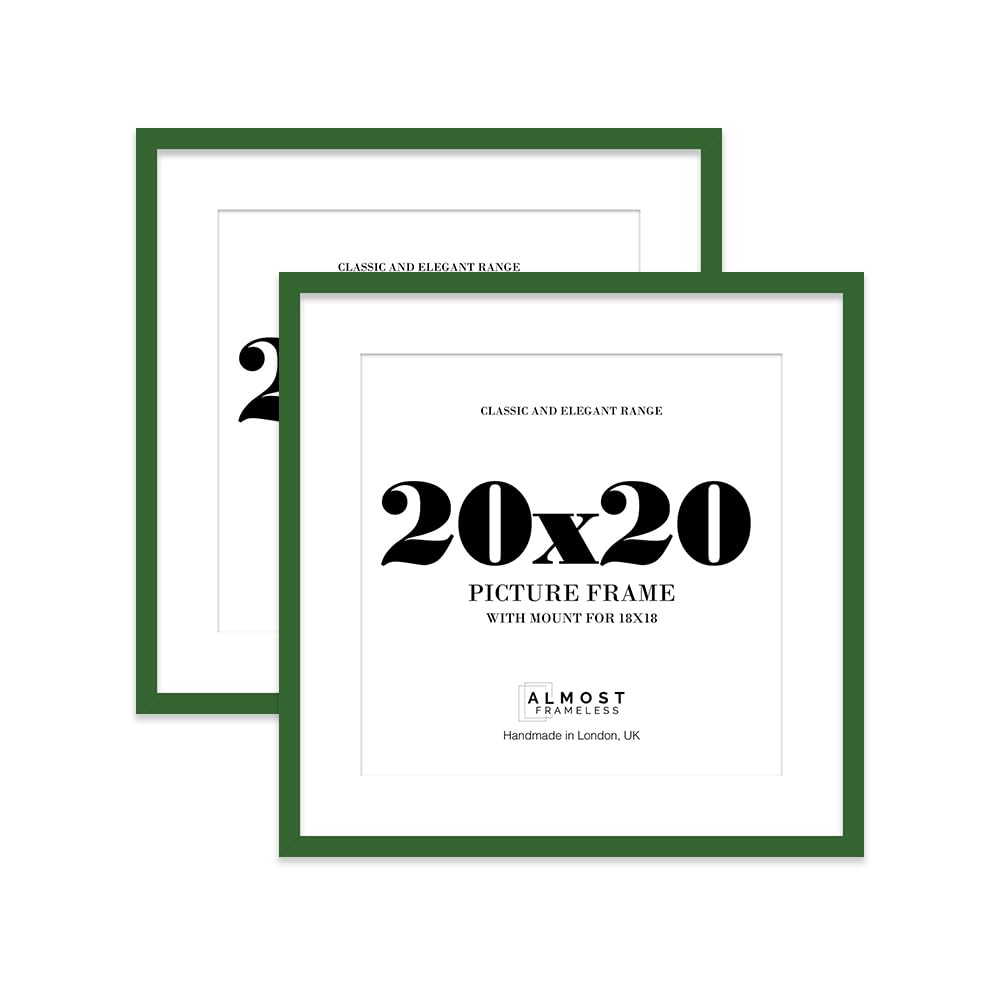 20x20 Green Picture Frame with Mount for 18x18 Photos, Prints - Modern Square Wall Frame, Set of 2