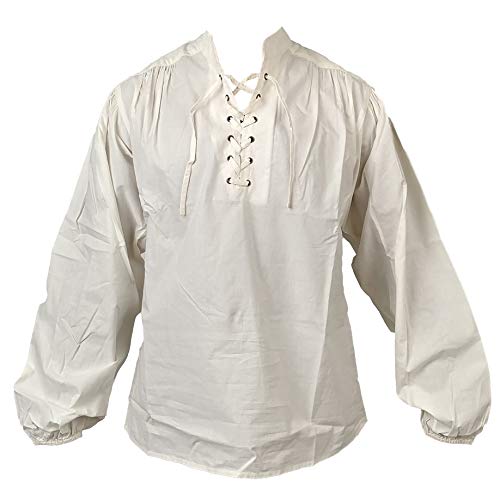 Museum Replicas Privateer Men's Renaissance Cotton Shirt (Natural White, XX-Large)