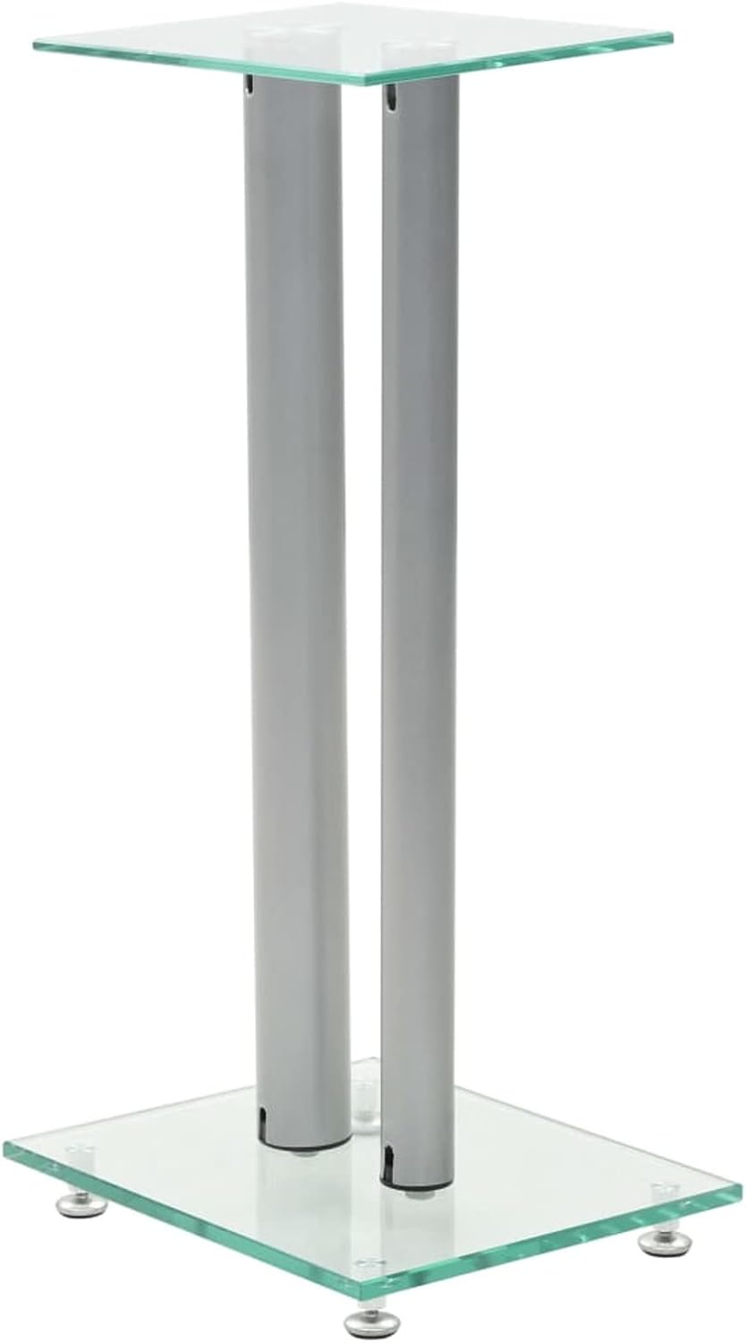 Tidyard Set of 2 Speaker Stands Tempered Glass Plate 2 Aluminum Pillars Design Floor Stands 11.8 x 9.8 x 24 Inches (L x W x H)