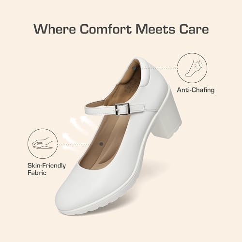 DREAM PAIRS Mary Jane Arch Support Heels,White,7.5 - image 6