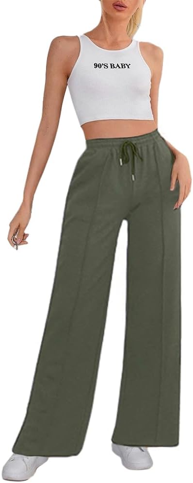 Sport Sweatpants Wide Leg With Line – High Waist – Side Pockets Drawstring Pants Women Sports wear